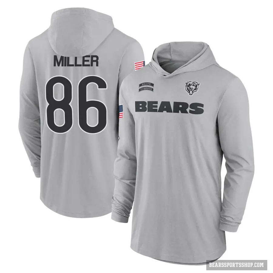 Youth ＃86 Zach Miller Chicago Bears Gray 2024 Salute to Service Lightweight Performance Long Sleeve Hooded T-Shirt