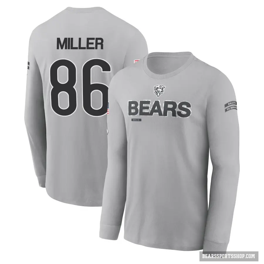 Youth ＃86 Zach Miller Chicago Bears Gray 2024 Salute to Service Long Sleeve T-Shirt