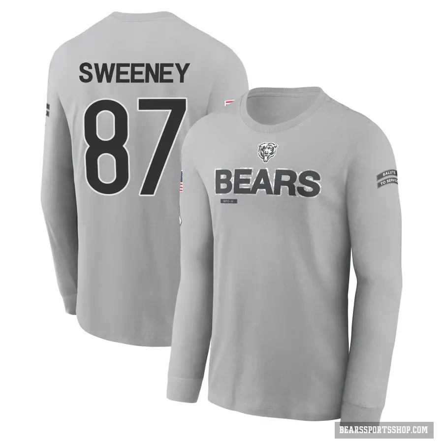Youth ＃87 Tommy Sweeney Chicago Bears Gray 2024 Salute to Service Long Sleeve T-Shirt