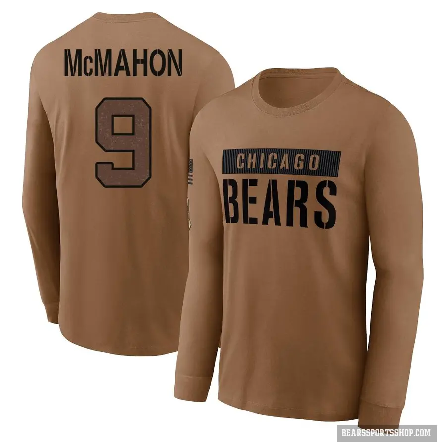 Youth ＃9 Jim McMahon Chicago Bears Brown 2023 Salute To Service Long Sleeve T-Shirt