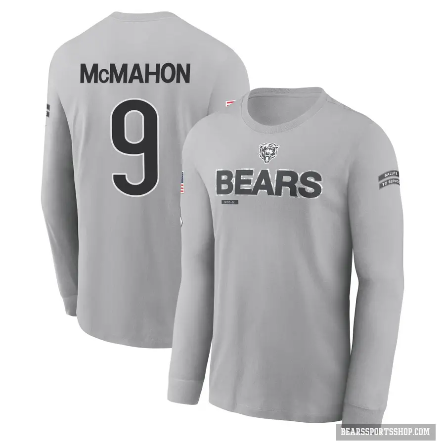 Youth ＃9 Jim McMahon Chicago Bears Gray 2024 Salute to Service Long Sleeve T-Shirt