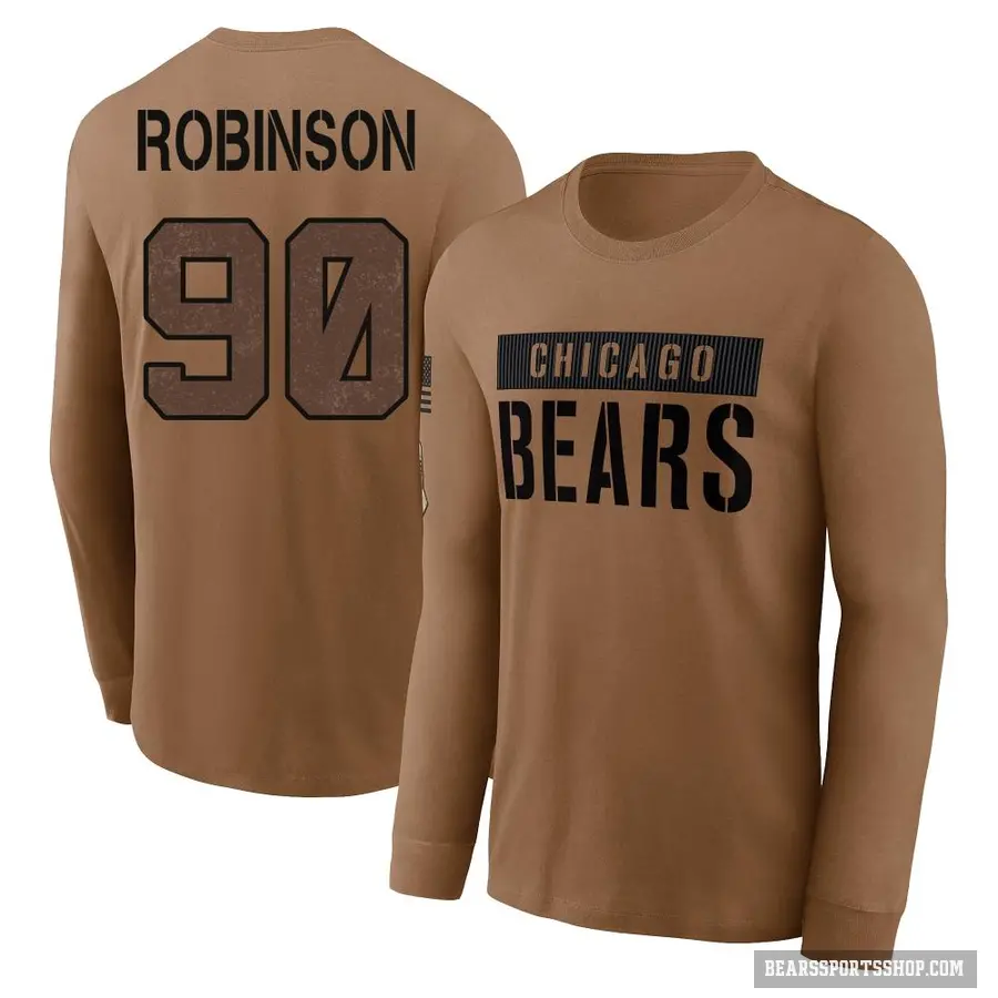 Youth ＃90 Dominique Robinson Chicago Bears Brown 2023 Salute To Service Long Sleeve T-Shirt