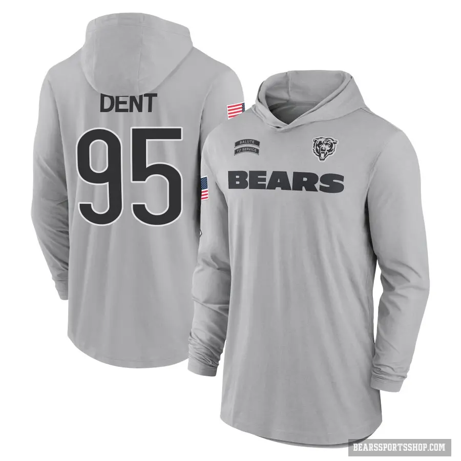 Youth ＃95 Richard Dent Chicago Bears Gray 2024 Salute to Service Lightweight Performance Long Sleeve Hooded T-Shirt