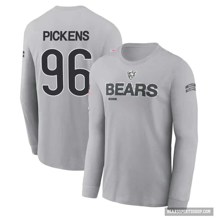 Youth ＃96 Zacch Pickens Chicago Bears Gray 2024 Salute to Service Long Sleeve T-Shirt