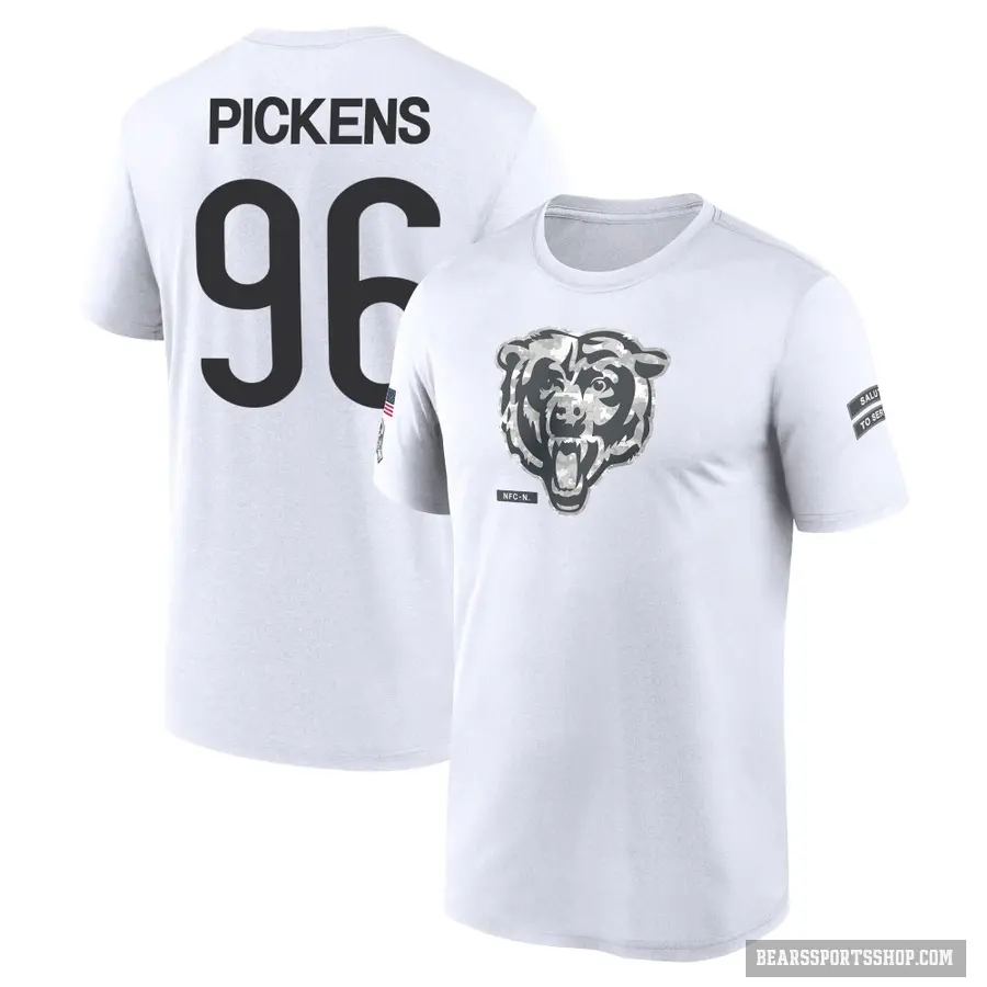 Youth ＃96 Zacch Pickens Chicago Bears White 2024 Salute to Service Performance T-Shirt