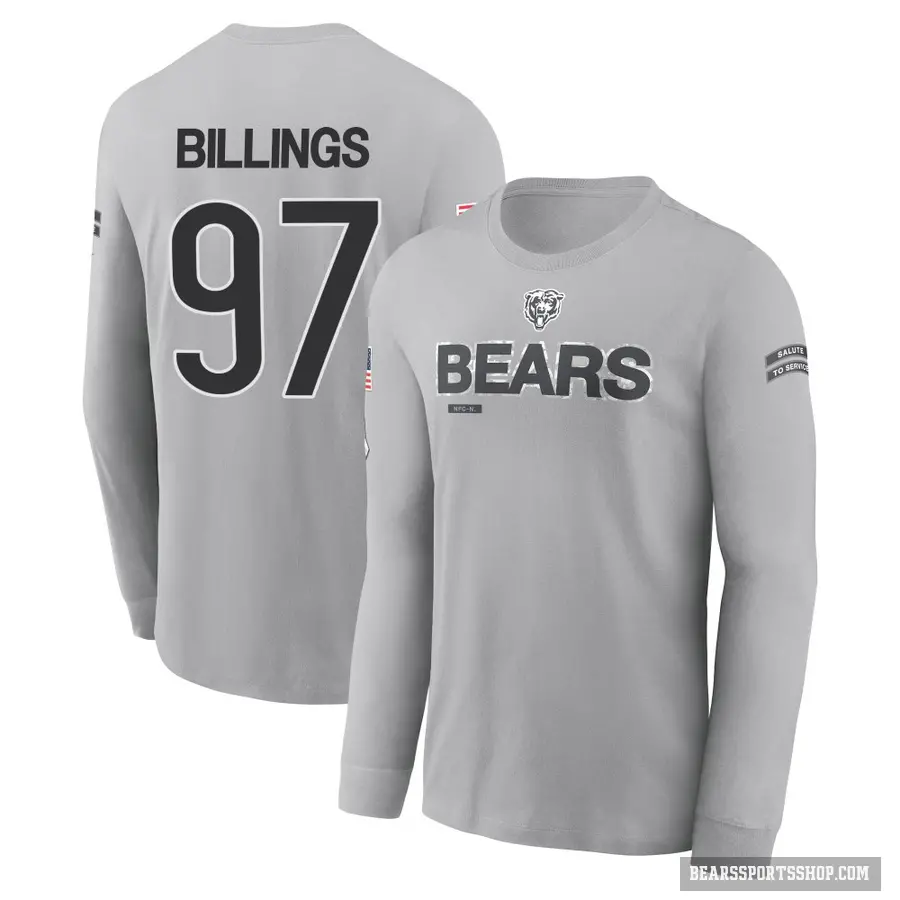 Youth ＃97 Andrew Billings Chicago Bears Gray 2024 Salute to Service Long Sleeve T-Shirt