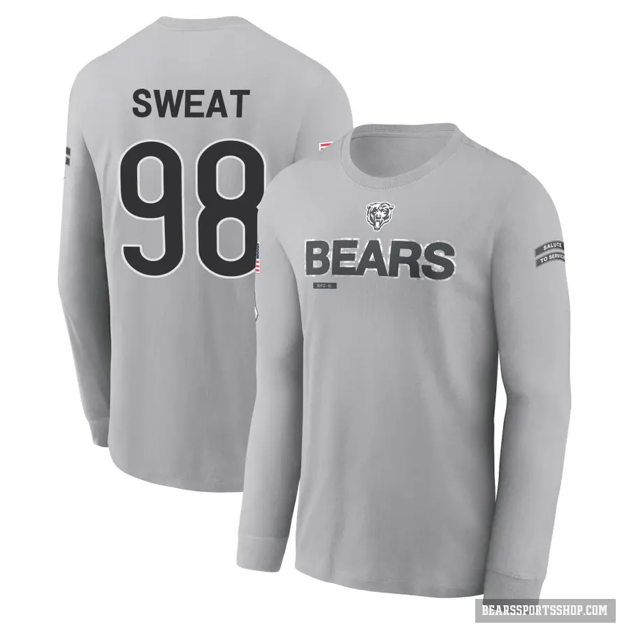 Youth ＃98 Montez Sweat Chicago Bears Gray 2024 Salute to Service Long Sleeve T-Shirt