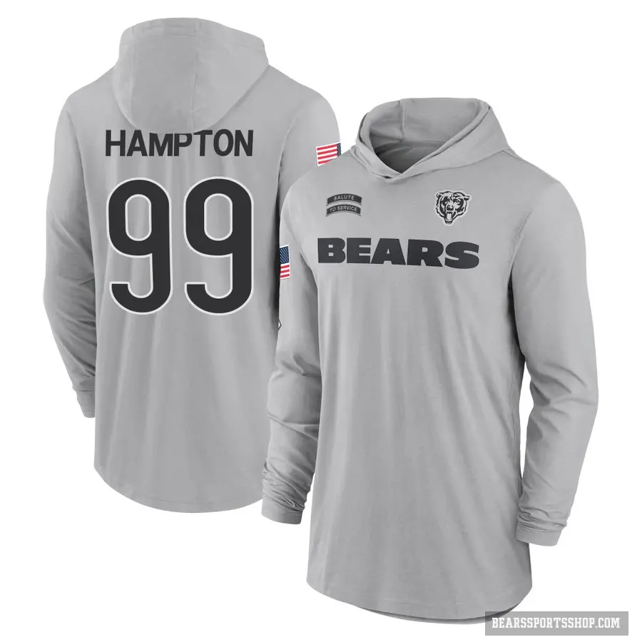 Youth ＃99 Dan Hampton Chicago Bears Gray 2024 Salute to Service Lightweight Performance Long Sleeve Hooded T-Shirt