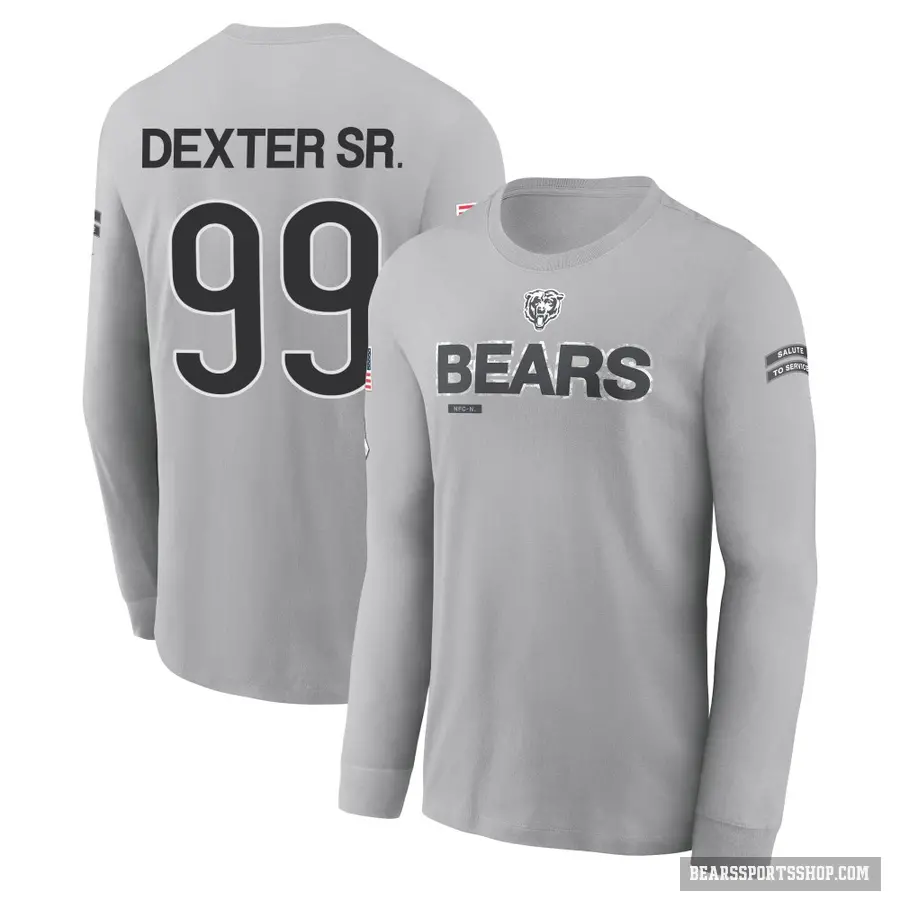 Youth ＃99 Gervon Dexter Sr. Chicago Bears Gray 2024 Salute to Service Long Sleeve T-Shirt